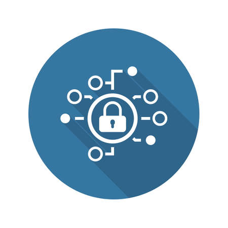 Cyber Security Icon. Flat Design. Security concept with a padlock and a points. Isolated Illustration. App Symbol or UI element.のイラスト素材