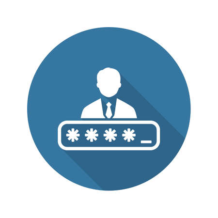 Personal Security Icon. Flat Design. Security Concept with a man and a Password box. Isolated Illustration. App Symbol or UI element.のイラスト素材