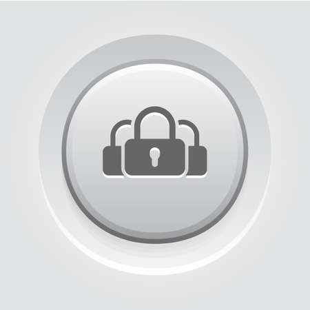 Multikey Security Services Icon. Flat Design. Security concept with a three padlocks. App Symbol or UI element. Grey Button Designのイラスト素材