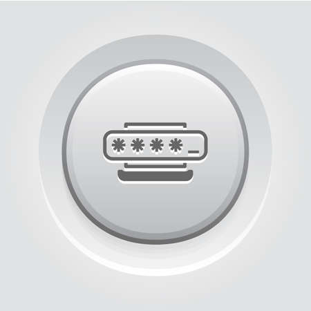 Access Password Icon. Flat Design. Security Concept with a Laptop and a Password box. App Symbol or UI element. Grey Button Designのイラスト素材