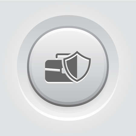 Data Protection Icon. Flat Design. App Symbol or UI element. Safety concept with a briefcase and a shield. Grey Button Designのイラスト素材