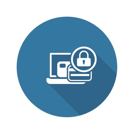 Secure Payment Icon. Flat Design Isolated Illustration. App Symbol or UI element. Laptop with Bank Card and Padlock.のイラスト素材