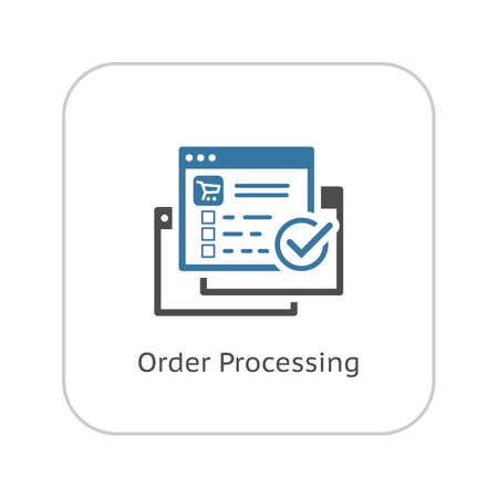 Order Processing Icon. Flat Design Isolated Illustration. App Symbol or UI element. Web Page with Order and Check Mark.のイラスト素材