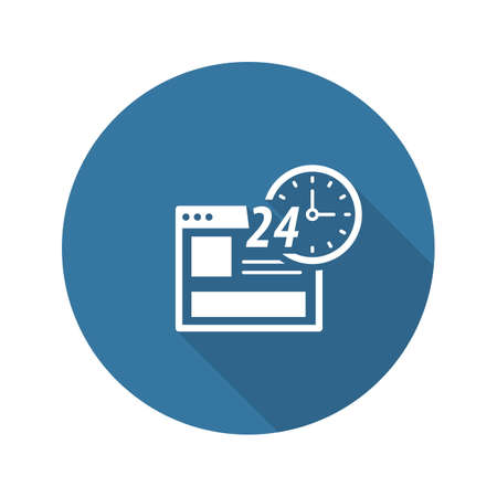 Online Shopping Icon. Flat Design Isolated Illustration. App Symbol or UI element. Web Page with 24 hours Clock Sign.のイラスト素材