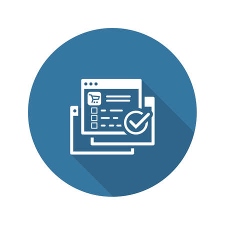 Order Processing Icon. Flat Design Isolated Illustration. App Symbol or UI element. Web Page with Order and Check Mark.のイラスト素材
