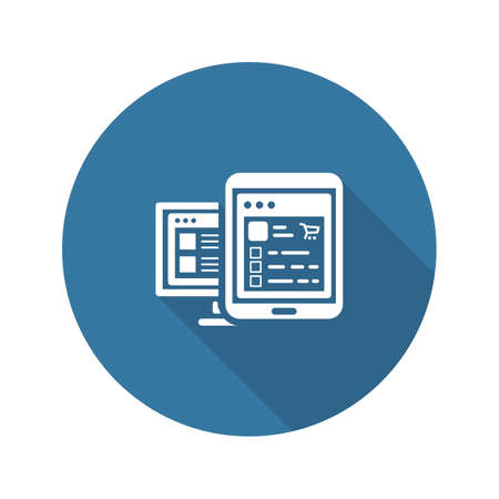 Shop APP Icon. Business Concept. Flat Design Isolated Illustration. App Symbol or UI element. Tablet with shop application.のイラスト素材