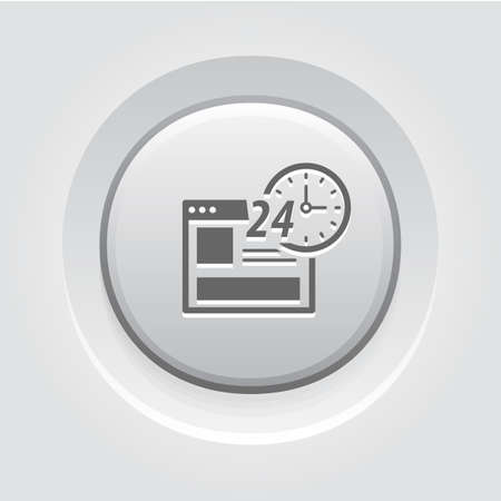 Online Shopping Icon. Grey Button Design. Isolated Illustration. App Symbol or UI element. Web Page with 24 hours Clock Sign.のイラスト素材