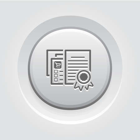 Certified Shop Icon. Grey Button Design. Isolated Illustration. App Symbol or UI element. Web Pages with Security Certificate.のイラスト素材