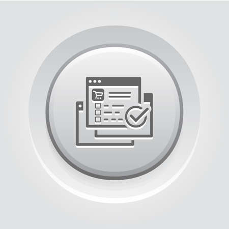 Order Processing Icon. Grey Button Design. Isolated Illustration. App Symbol or UI element. Web Page with Order and Check Mark.のイラスト素材
