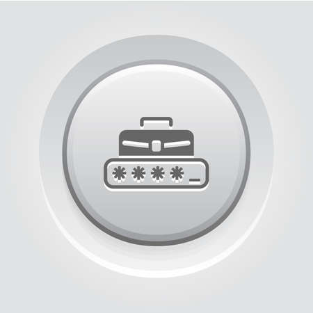 Personal Access Icon. Grey Button Design. Security Concept with a Briefcase and a Password box. Isolated Illustration. App Symbol or UI element.のイラスト素材