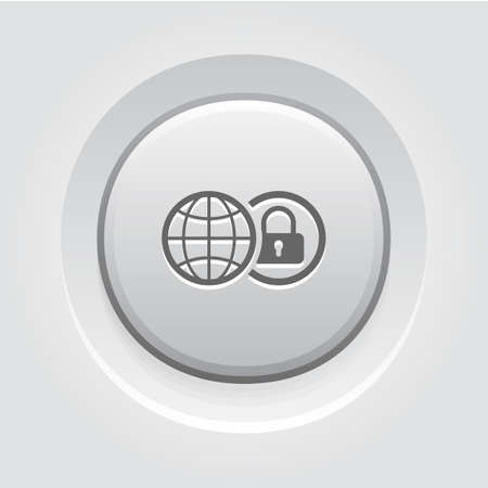 Global Security Icon. Grey Button Design. Isolated Illustration. App Symbol or UI element. Globe with Padlock in Circle.のイラスト素材