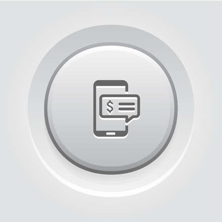 SMS Notification Icon. Grey Button Design. Isolated Illustration. App Symbol or UI element. Mobile Phone with Popup Message.のイラスト素材