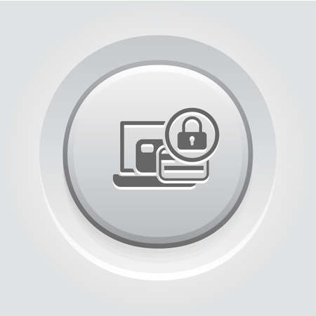 Secure Payment Icon. Grey Button Design. Isolated Illustration. App Symbol or UI element. Laptop with Bank Card and Padlock.のイラスト素材
