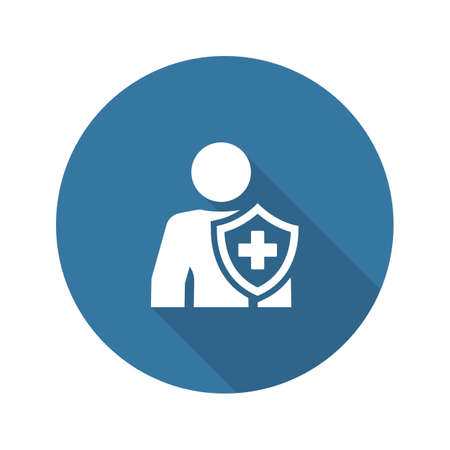 Personal Insurance Icon. Flat Design. Isolated Illustration. Man with a shield and a cross on it.のイラスト素材