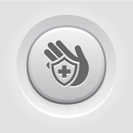 Insurance Icon. Grey Button Design. Isolated Illustration. Hand and shield with cross.のイラスト素材