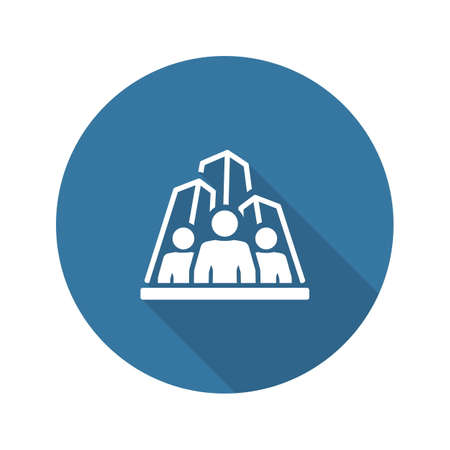 Business Team Icon. Business and Finance. Isolated Illustration. A group of people with skyscrapers in the backgroundのイラスト素材