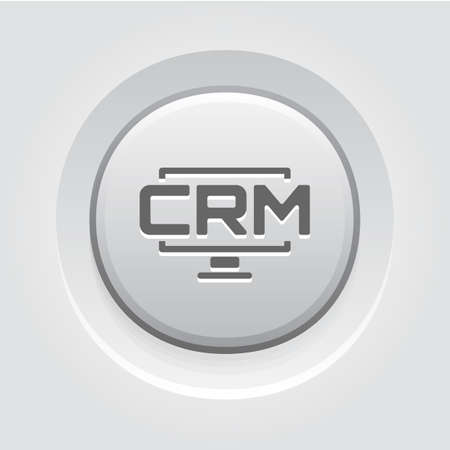 Desktop CRM System Icon. Business and Finance. Isolated Illustration. Grey Button Design.のイラスト素材