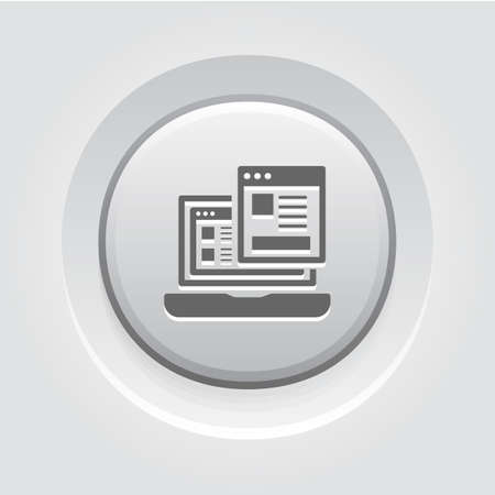 Landing Page Icon. Business and Finance. Isolated Illustration. Laptop with web page. Laptop computer with landing page. Grey Button Design.のイラスト素材