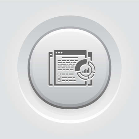 Report Icon. Business and Finance. Isolated Illustration. Web page with report text and circle diagram. Grey Button Design.のイラスト素材