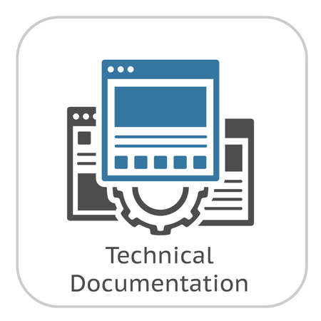 Technical Documentation Icon. Gear and Web Pages. Development Symbol.のイラスト素材