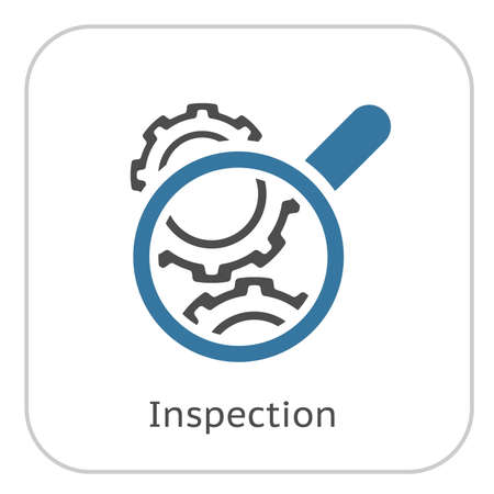 Cog Wheels Inspection Icon. Gears and Magnifier. Engineering Symbol.のイラスト素材