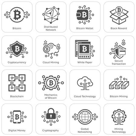 Bitcoin and Blockchain Cryptocurrency Icons.のイラスト素材