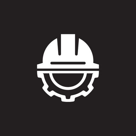 Engineering Icon. Gear and Hard Hat. Development Symbol.のイラスト素材