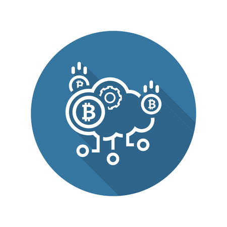 Bitcoin Cloud Mining Icon. Modern computer network technology sign. Digital graphic symbol. Crypto...