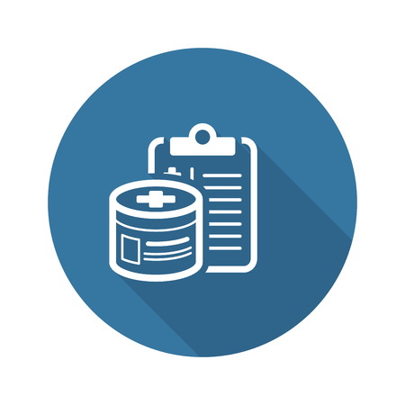 Medication and Medical Services Flat Icon Design. Clipboard with Drug Bottle. Medical Servicesのイラスト素材