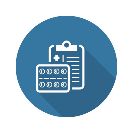 Medication Pills Flat Icon Design. Clipboard with Pills. Medical Servicesのイラスト素材