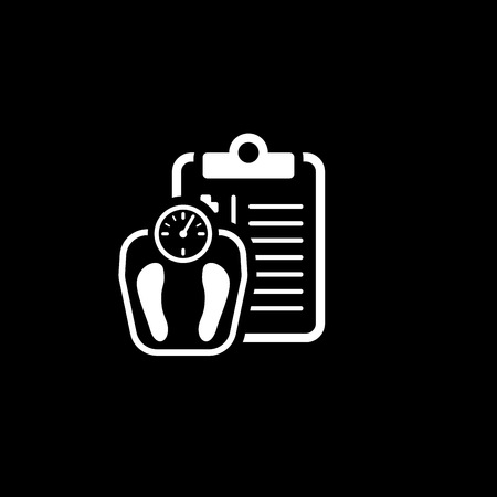 Weight Management and Medical Services Flat Icon Design. Clipboard with Scalesのイラスト素材