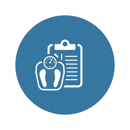 Weight Management and Medical Services Flat Icon Design. Clipboard with Scalesのイラスト素材