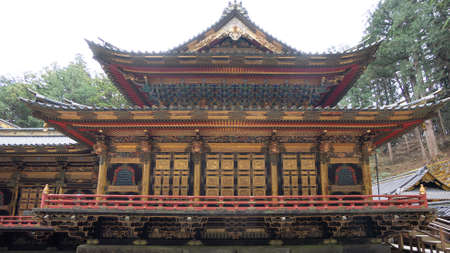 golden japanese facade of a temple in Nikko japanのeditorial素材