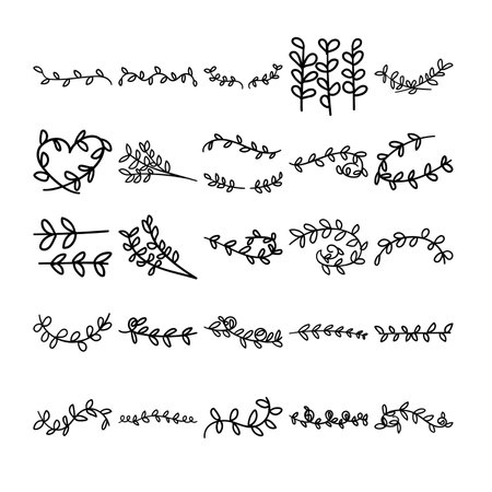 Vines Hand Drawn Doodle Line Art Outline Set Containing vine, vines,  liana, climber, creeping plant, creeper, trailing plant, leaves, plantsのイラスト素材