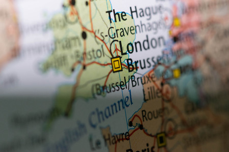 Macro view of London, United Kingdom on Europe map.の写真素材