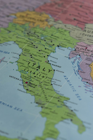 closeup map of Italy.の写真素材