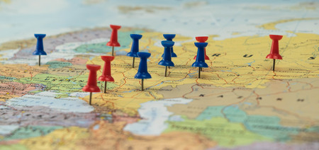 Moscow Pinned with other world cup venue cities in a closeup map for football world cup 2018 in Russiaのeditorial素材