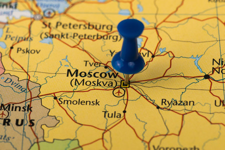 Moscow Pinned in a closeup map for football world cup 2018 in Russiaのeditorial素材