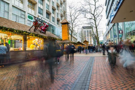 Birminghamm, UK - December 24th, 2017 : Blurred motion during city centre christmas celebrations.のeditorial素材