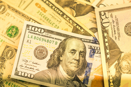 close up of USA banknotes, 100 us dollar note, 50 us dollar notes, 20 us dollar notes