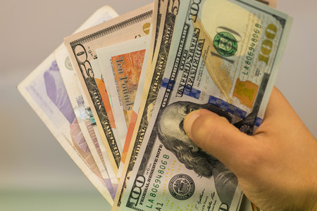 Money in the hand. Hand holding banknotes.