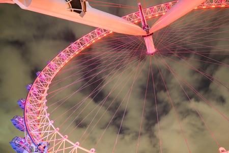 London, United Kingdom, February 17, 2018: UK skyline in the evening. Ilumination of the London Eyeのeditorial素材