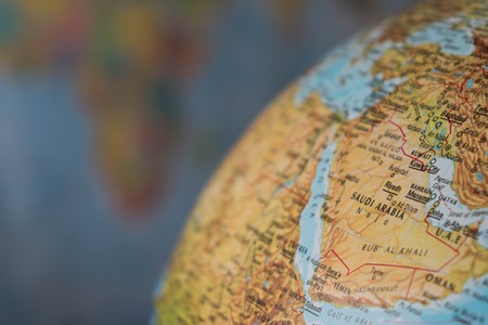 Africa and middle east map on a globe with earth map in the backgroundの写真素材