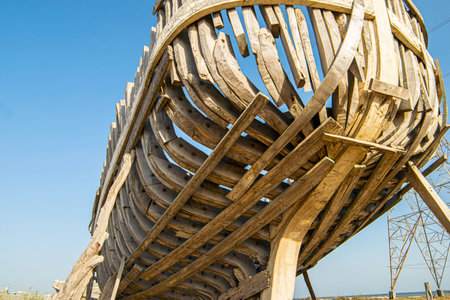 unfinished basic construction of wooden fishing ships.の写真素材