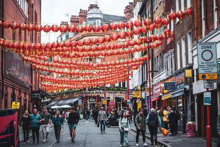 Chinatown, Borough of London, Large groups of people. London, United Kingdom, July 7 2024.のeditorial素材