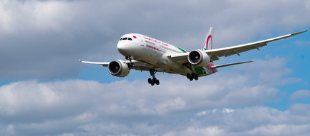 Royal Air Maroc Boeing landing in Heathrow Airport. London, United Kingdom, July7, 2024.
