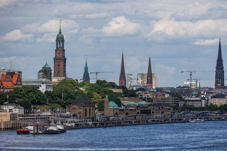 Hamburg and the Elbe river in Germanyの写真素材