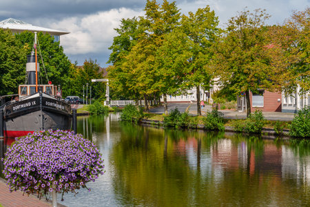 Papenburg city at the Ems river in Germanyの写真素材