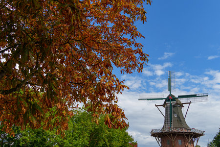 Papenburg city at the Ems river in Germanyの写真素材