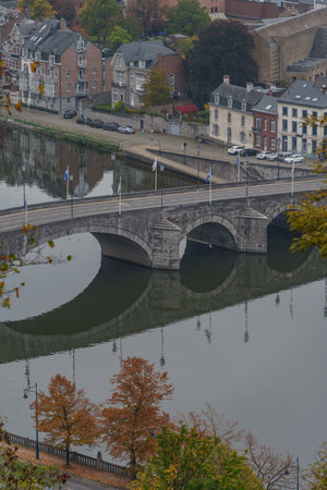 Namur city at the Meuse river in Belgiumの写真素材